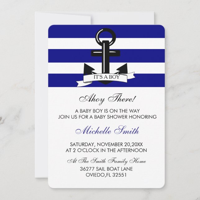 Invitación náutica de la ducha del bebé de la (Anverso)