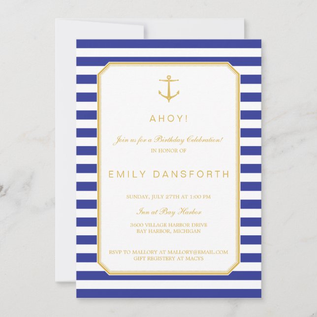 Invitación náutica de la fiesta de cumpleaños de (Anverso)