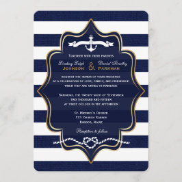 Invitación Náutica de la marina, FAUX Burlap Stripes Boda 2