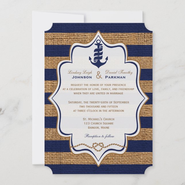 Invitación Náutica de la marina, invito a matrimonio de banda (Anverso)