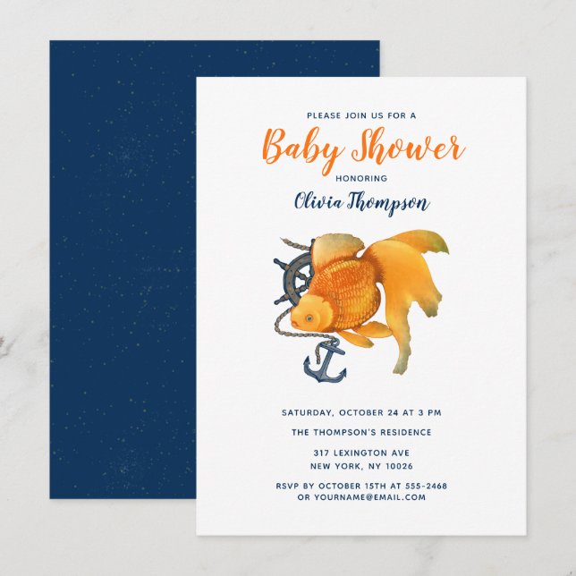 Invitación náutica de la rueda de anclaje de peces (Anverso / Reverso)