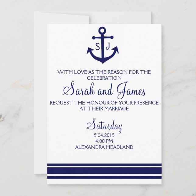 invitación náutica del boda de la marina de guerra (Anverso)