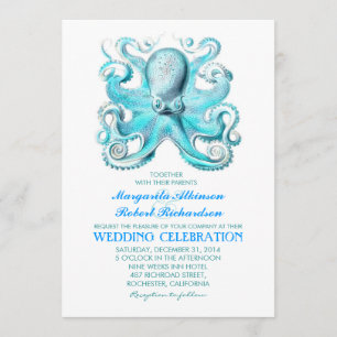 invitación náutica del boda de playa con el pulpo