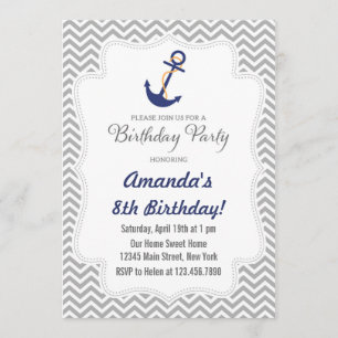 Invitación náutica del cumpleaños del ancla