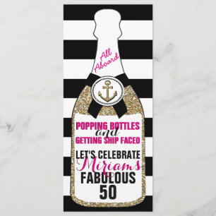 Invitación náutica del cumpleaños del purpurina de