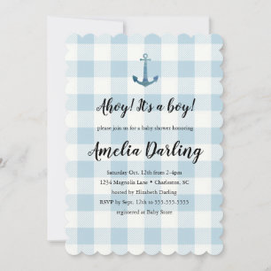 Invitación Náutica Fiesta de Revelación de Bebé Niño Ahoy
