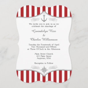 Invitación náutica gris blanca roja de la boda