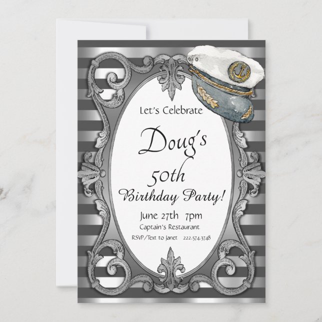 Invitación náutica gris y plateada (Anverso)