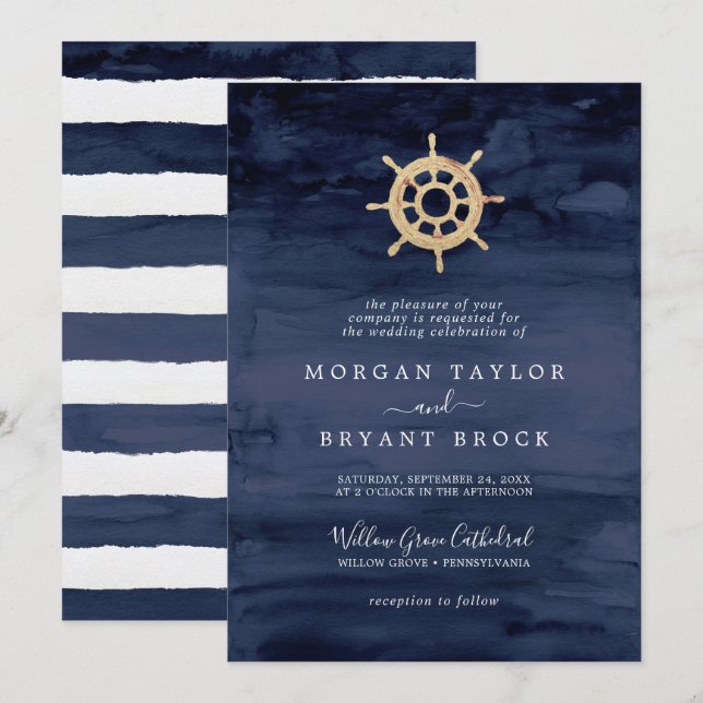 Invitación Náutica moderna | Boda formal del buque (Anverso / Reverso)