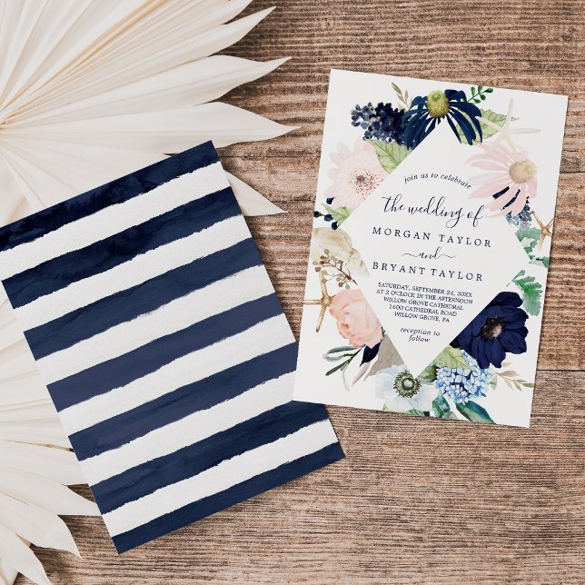 Invitación Náutica moderna | Boda geométrico del diamante flo (Subido por el creador)