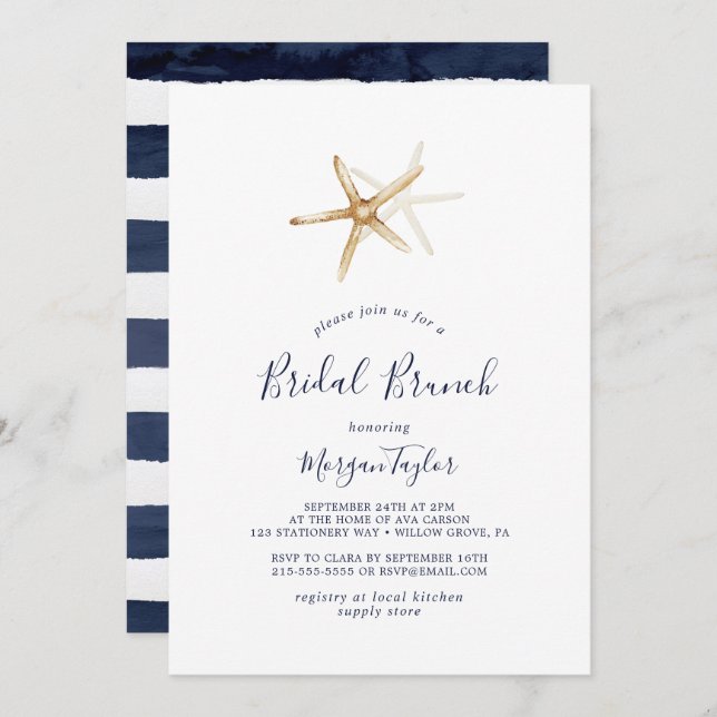 Invitación Náutica moderna | Starfish Bridal Brunch (Anverso / Reverso)