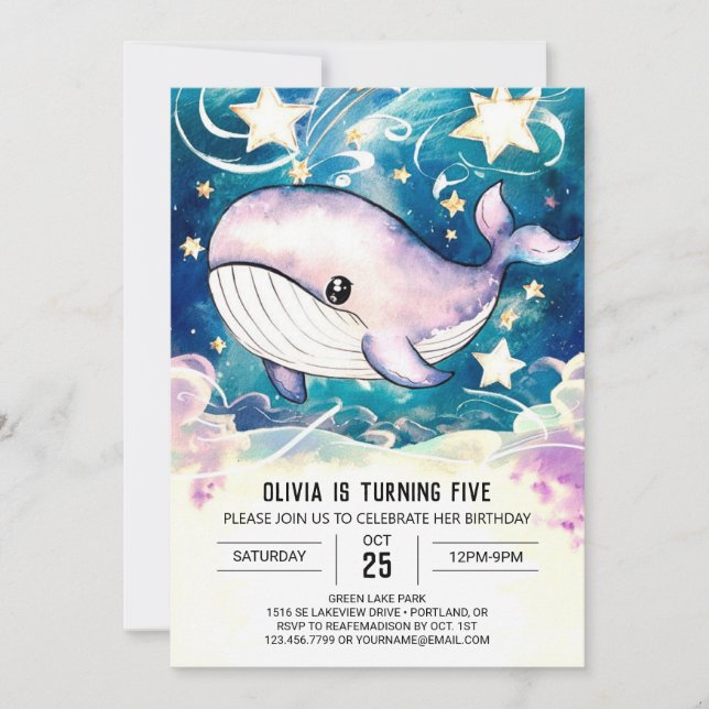 Invitación Náutica Náutica encantada Cumpleaños de la ballena (Anverso)