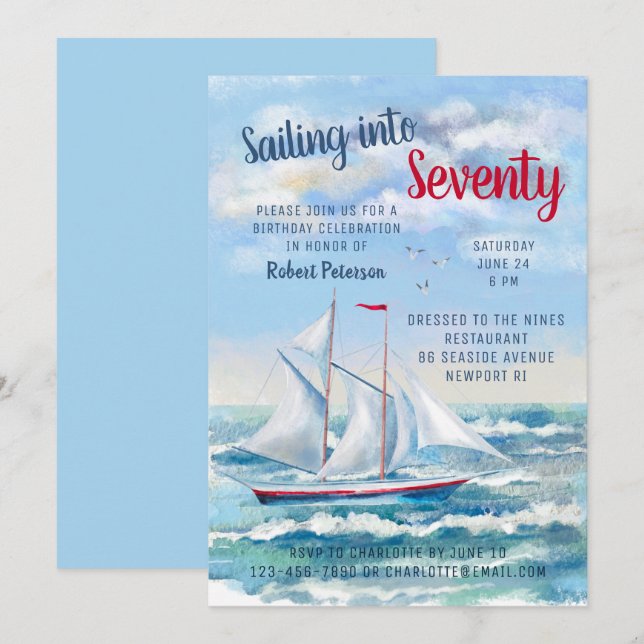Invitación Náutica Náutica Yate de Vela Setenta Años (Anverso / Reverso)
