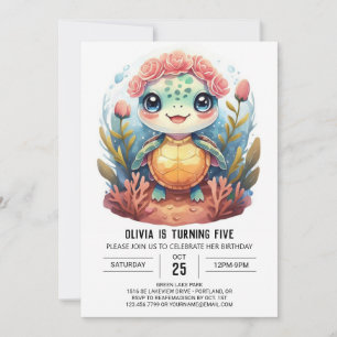 Invitación Náutica Nautical Turtle Chica Cumpleaños