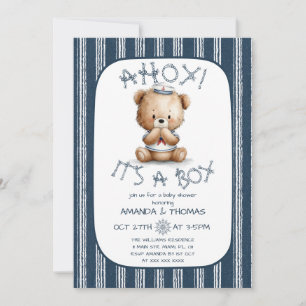 Invitación Náutica Oye Oso Niño Baby Shower 