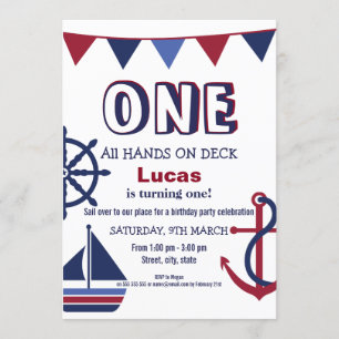 Invitación náutica para el primer cumpleaños de ni