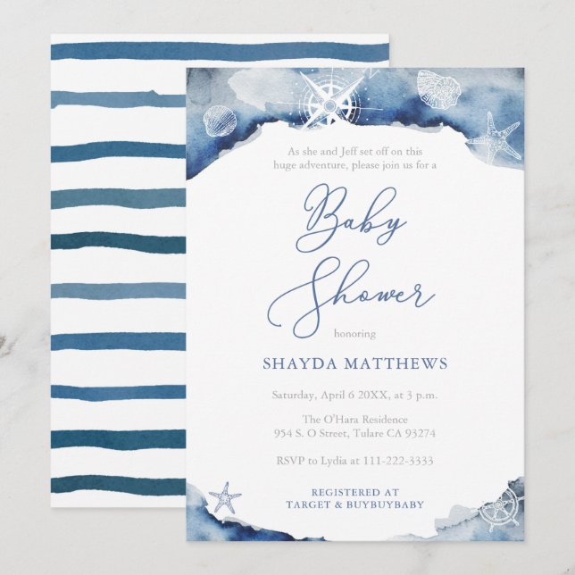 Invitación Nautical Adventure Ocean Baby Shower for Boy (Anverso / Reverso)