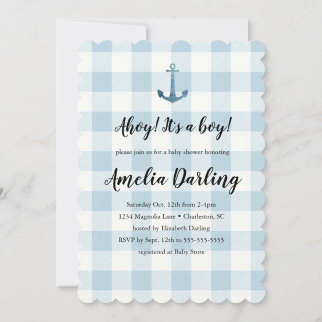 Invitación Nautical Ahoy Baby Boy Baby Shower (Anverso)