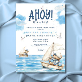 Invitación Nautical Ahoy es un niño marinero que lleva Baby S