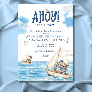 Invitación Nautical Ahoy es un niño marinero que lleva Baby S