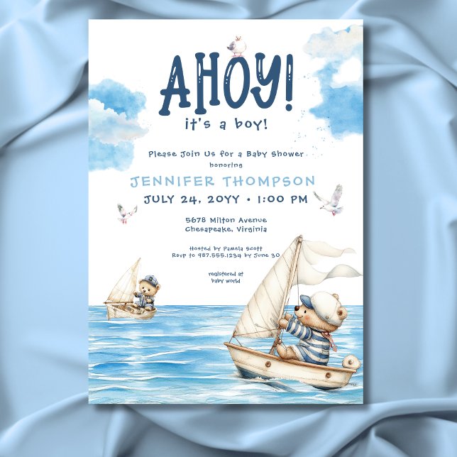 Invitación Nautical Ahoy es un niño marinero que lleva Baby S (Subido por el creador)