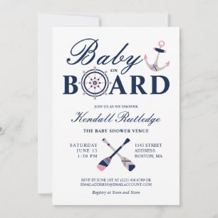 Invitación Nautical Anchor Baby On Board Chica Baby Shower