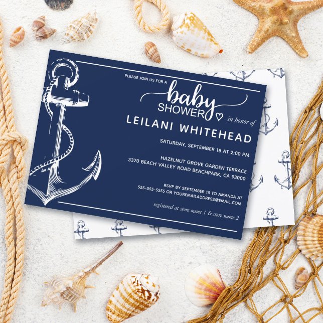Invitación Nautical Anchor Baby Shower Navy (Subido por el creador)