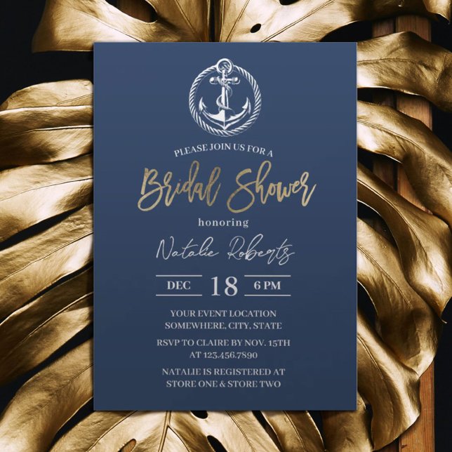 Invitación Nautical Anchor Beach Wedding Navy Bridal Shower (Subido por el creador)