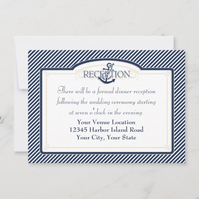 Invitación Nautical Anchor Boat Diagonal Stripes Swirl Modern (Anverso)