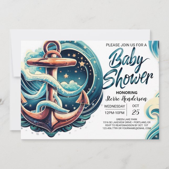 Invitación Nautical Anchor Boy Baby Shower (Anverso)