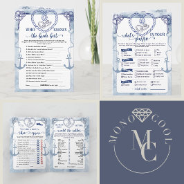 Invitación  Nautical Anchor Bridal Shower, Wedding 4 Games