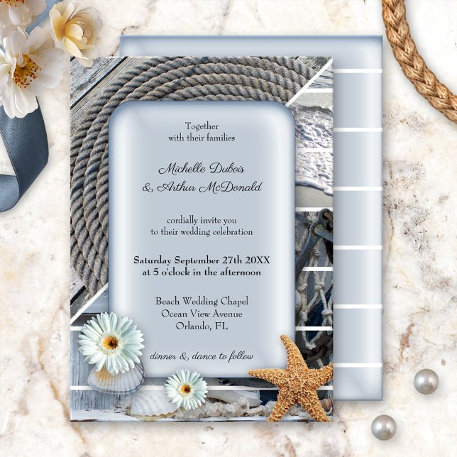 Invitación Nautical Anchor Dusty Blue Beach Wedding (Subido por el creador)