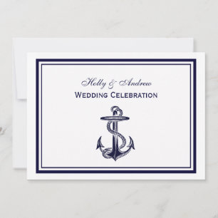 Invitación Nautical Anchor Naval Azul enmarcada como Boda 2H