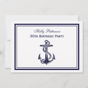 Invitación Nautical Anchor Naval Azul enmarcada en 2H fiesta