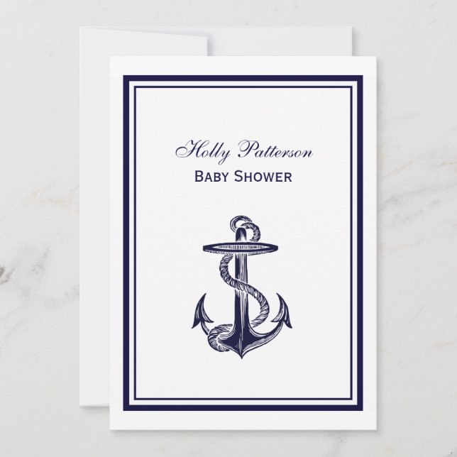 Invitación Nautical Anchor Naval Azul enmarcada en Baby Showe (Anverso)