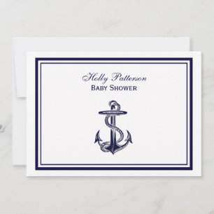 Invitación Nautical Anchor Naval Azul enmarcada en Baby Showe
