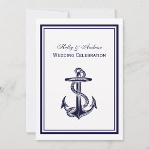 Invitación Nautical Anchor Naval Azul enmarcada en Boda 2V