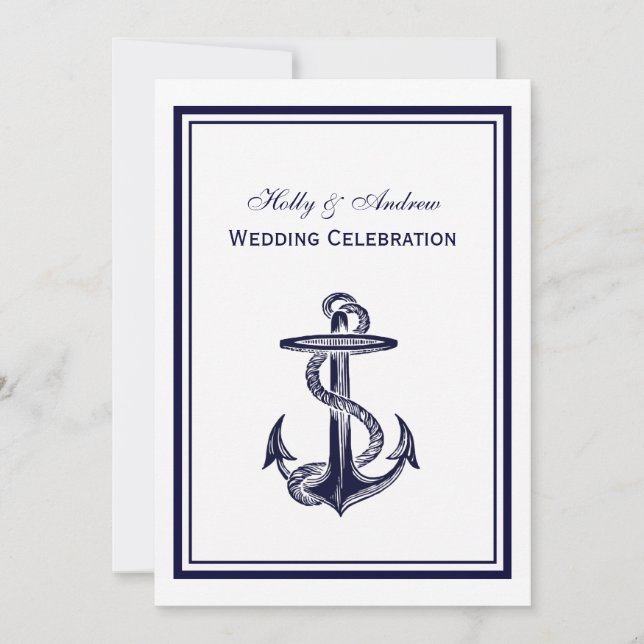 Invitación Nautical Anchor Naval Azul enmarcada en Boda 2V (Anverso)
