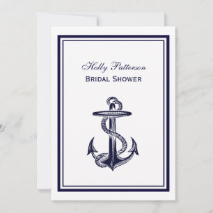 Invitación Nautical Anchor Naval Azul enmarcada en ducha de n