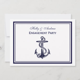 Invitación Nautical Anchor Naval Azul enmarcado 2H Compromiso
