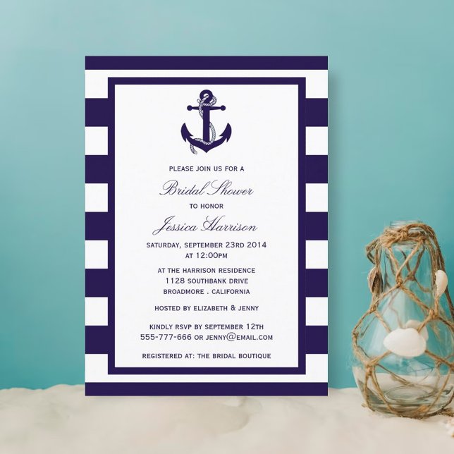 Invitación Nautical Anchor Naval Stripe Bridal Shower (Subido por el creador)