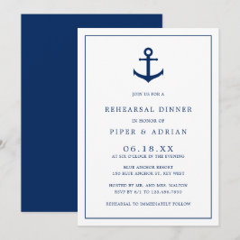 Invitación Nautical Anchor Navy Blue Elegal Ensayo Cena