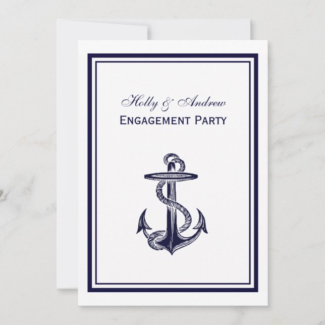 Invitación Nautical Anchor Navy Blue Enmarcada 2V Compromiso (Anverso)