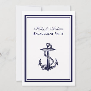 Invitación Nautical Anchor Navy Blue Enmarcada 2V Compromiso