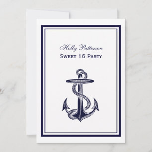 Invitación Nautical Anchor Navy Blue Enmarcado 2V Sweet 16