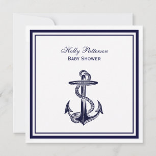 Invitación Nautical Anchor Navy Blue Framed 2SQ Baby Shower