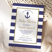 Nautical Anchor Navy Blue Stripes Boy Baby Shower
