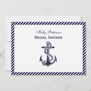Invitación Nautical Anchor Navy Diag Stripe 2H Ducha De Novia