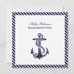Invitación Nautical Anchor Navy Diag Stripe 2SQ Bachelorette