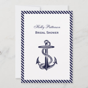 Invitación Nautical Anchor Navy Diag Stripe 2V Ducha de novia